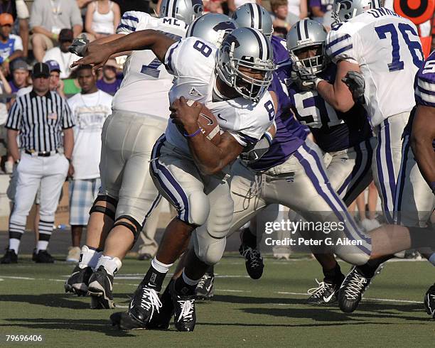 Kansas State running back James Johnson rushes up field in the first half during the Kansas State Purple & White Spring game at Bill Snyder Family...