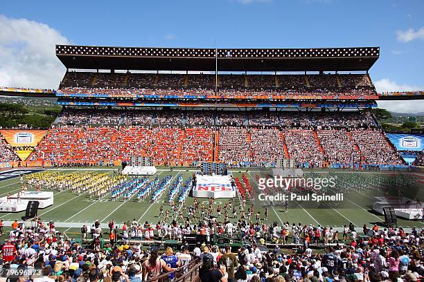 General view of halftime festivities at the AFC game against the NFC during the 2008 NFL Pro Bowl at Aloha Stadium on February 10, 2008 in Honolulu,...