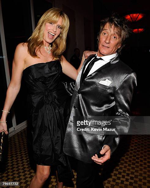 Penny Lancaster and Musician Rod Stewart backstage at the 2008 Clive Davis Pre-GRAMMY party at the Beverly Hilton Hotel on February 9, 2008 in Los...