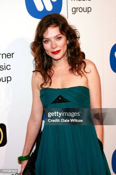 Anna Friel arrives at the Warner Music Group Post-Grammy Party held at Vibiana on February 10, 2008 in Los Angeles, California.
