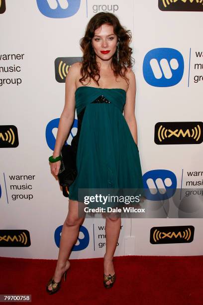 Anna Friel arrives at the Warner Music Group Post-Grammy Party held at Vibiana on February 10, 2008 in Los Angeles, California.