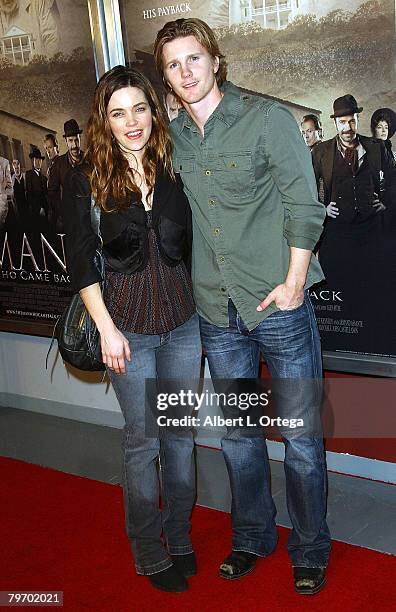 Actress Amelia Heinle and actor Thad Luckingbill arrive at the World Premiere of "The Man Who Came Back" held on February 8, 2008 at The Aero Theater...