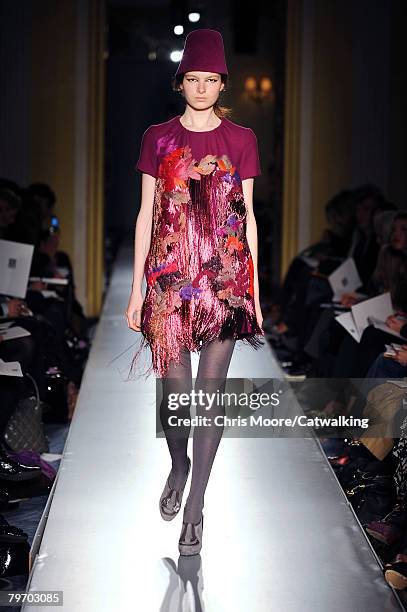 Model poses on the runway at the Biba Catwalk show as part of London Fashion Week at the BFC Tent on February 9, 2008 in London, England.