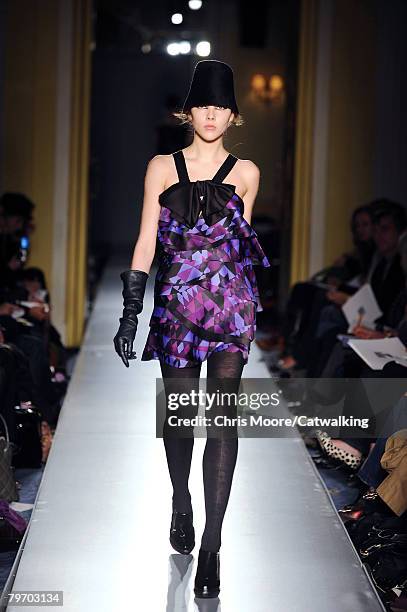 Model poses on the runway at the Biba Catwalk show as part of London Fashion Week at the BFC Tent on February 9, 2008 in London, England.