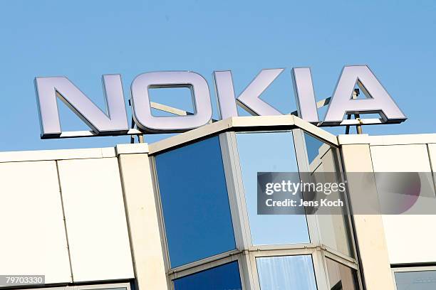 The logo of the Nokia plant is pictured on February 10, 2008 in Bochum Germany. Mobile telephone giant Nokia plans to close it's factory in Bochum...