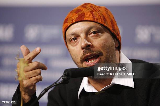 Brazilian director Jose Padilha addresses a press conference for his movie "Tropa de Elite" presented in competition for the Golden Bear at the 58th...
