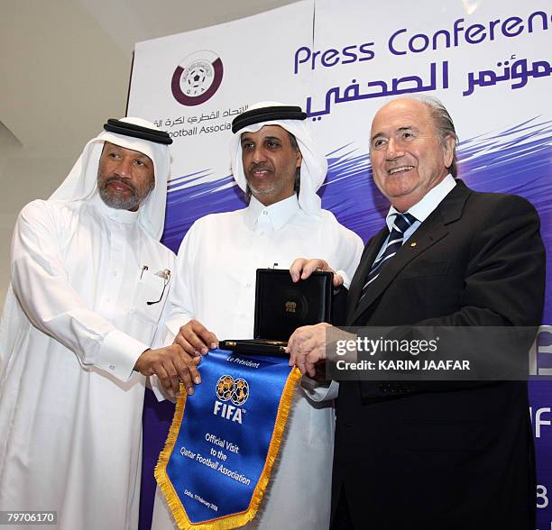 Asian Football Confederation president Mohammed bin Hammam and Sheikh Hamad bin Khalifa bin Ahmed al-Thani , president of Qatar Football Federation,...