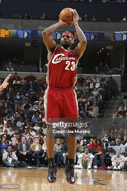 LeBron James of the Cleveland Cavaliers goes up for the shot during the NBA game against the Memphis Grizzlies at the FedExForum on January 15, 2008...