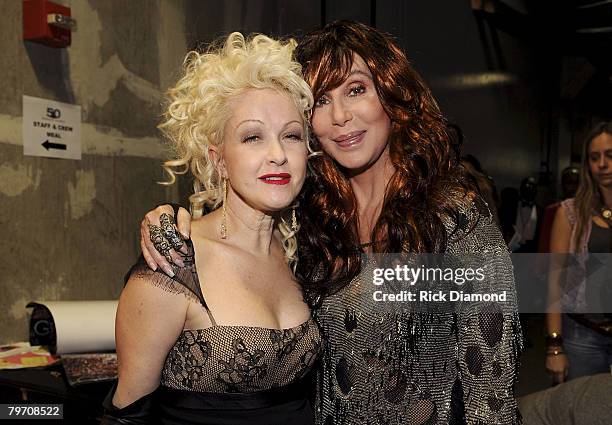 Singers Cyndi Lauper and Cher at the 50th Annual GRAMMY Awards at the Staples Center on February 10, 2008 in Los Angeles, California.