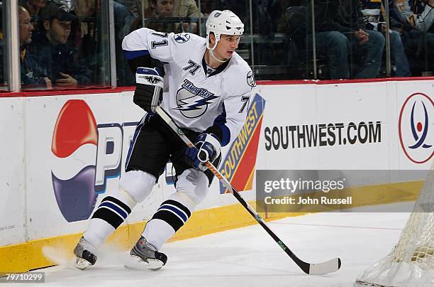 Filip Kuba of the Tampa Bay Lightning skates against the Nashville Predators on February 7, 2008 at the Sommet Center in Nashville, Tennessee.