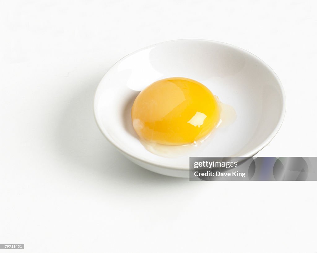 Egg yolk in a bowl, close up