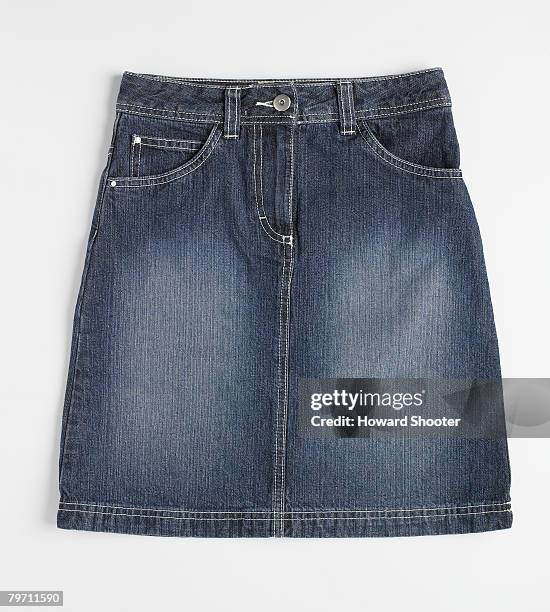 denim skirt, studio shot - denim skirt stock pictures, royalty-free photos & images