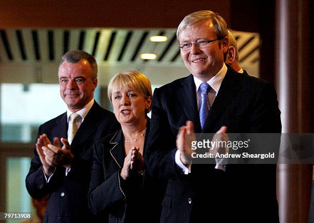 Australian Prime Minister Kevin Rudd , Minister for Indigenous Affairs Jenny Macklin and Opposition Leader Brendon Nelson attend the ceremonial...