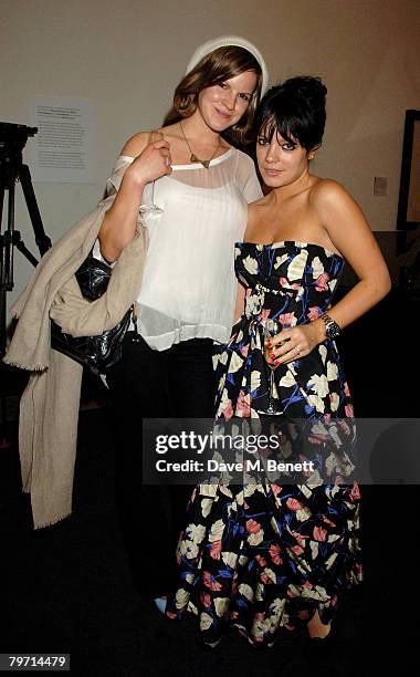 Kate Sumner and Lily Allen attends the VIP private view of "Vanity Fair Portraits" sponsored by Burberry, at the National Portrait Gallery on...