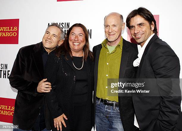 Producer Craig Zadan, Well Fargo's Shelley Freeman, producer Neil Meron and actor John Stamos pose at the west coast screening of the "ABC World...