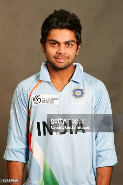 Virat Kohli of India poses during the ICC U/19 Cricket World Cup official team photo calls at the Sunway Hotel on February 12, 2008 in Kuala Lumpur,...