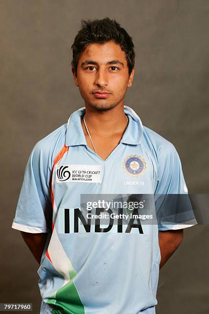 Shrrvats Goswami of India poses during the ICC U/19 Cricket World Cup official team photo calls at the Sunway Hotel on February 12, 2008 in Kuala...