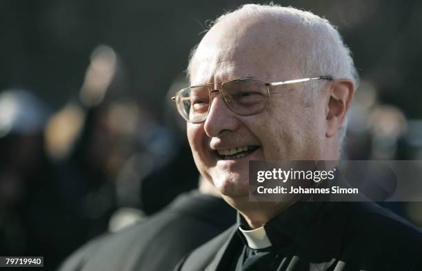 Robert Zollitsch, Bishop of Freiburg and new head of the German Bishop's conference laughs after his election on February 12, 2008 in Wuerzburg,...