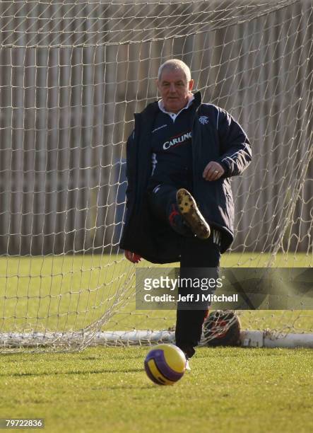 Walter Smith, coach of Rangers, in action during a training session at Murray Park ahead of their UEFA cup match against Panathinaikos February 12,...