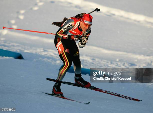 Michael Greis of Germany skates during the Mixed 2x 6 km and 2 x 7,5 km relay of the IBU Biathlon World Championships on February 12, 2008 in...