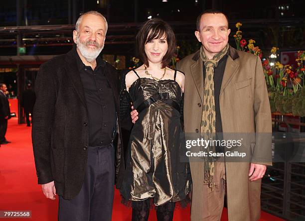 Director Mike Leigh , Sally Hawkins and Eddie Marsan attend the 'Happy-Go-Lucky' Premiere as part of the 58th Berlinale Film Festival at the...