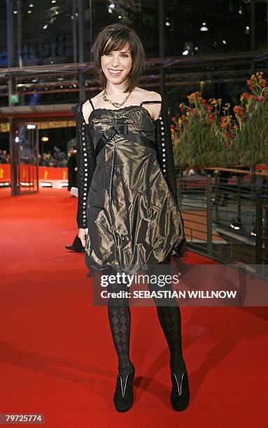 British actress Sally Hawkins poses for photographers on the red carpet at the Premiere of the film 'Happy-Go-Lucky' presented in competition for the...