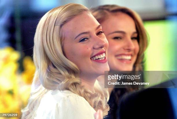 Actress Scarlett Johansson and Natalie Portman visit the NBC "Today" show on February 12, 2008 in New York City.