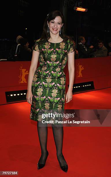 Martina Gedek attends the 'Happy-Go-Lucky' Premiere as part of the 58th Berlinale Film Festival at the Berlinale Palast on February 12, 2008 in...