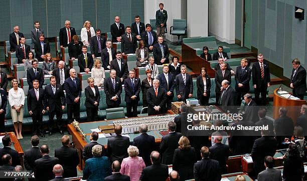 Australian Prime Minister Kevin Rudd leads a minute's silence after delivering an apology to the Aboriginal people for injustices committed over two...