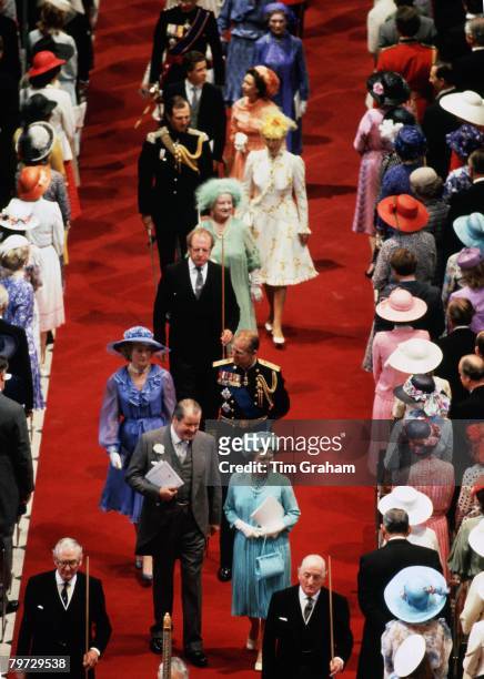 Earl Spencer with Queen Elizabeth II, Frances Shand-Kydd, Prince Philip, Duke of Edinburgh, the Queen Mother, Mark Phillips, Princess Anne, Princess...