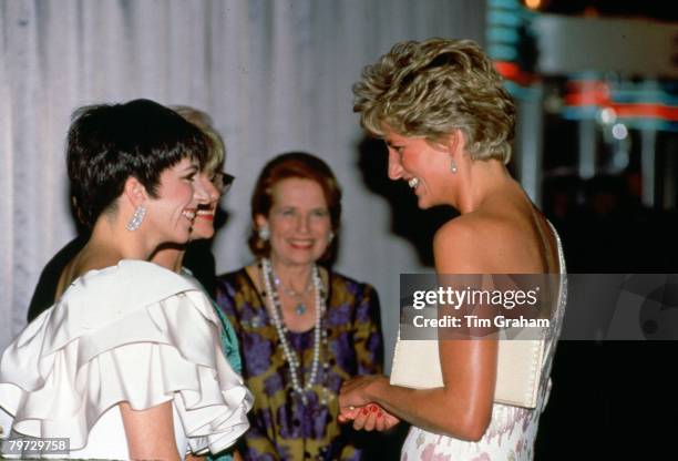 Diana, Princess of Wales attending the film premiere at the Empire cinema in Leicester Square of "Stepping Out" to raise funds for the Trust for Sick...