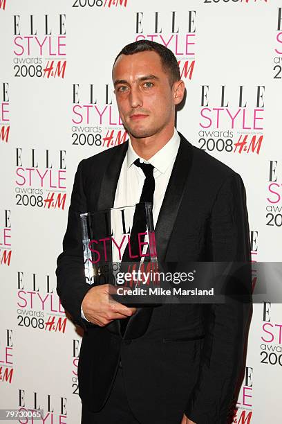 Richard Nicoll poses in the press room at this years Elle Style Awards 2008 at The Westway on February 12, 2008 in London, England.