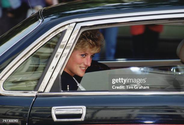 Princess Diana arrives at the headquarters of the Red Cross organization in London