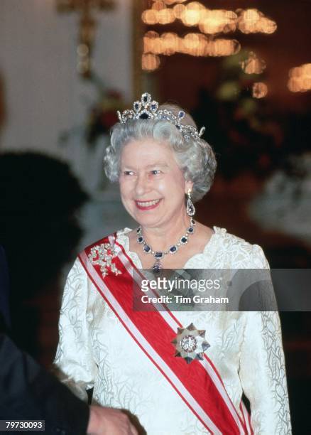 Queen Elizabeth II attends a banquet at Prague Castle during a State Visit to the Czech Republic