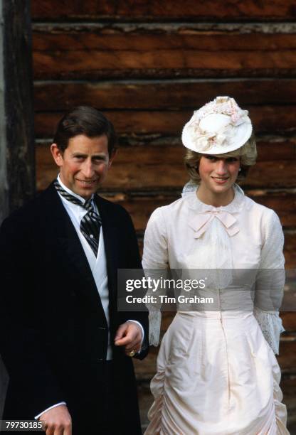 The Prince and Princess of Wales dressed in costume for a barbeque at Fort Edmonton in Canada