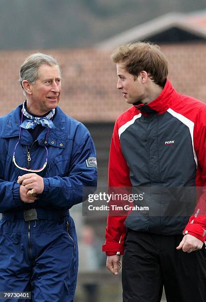 Prince Charles with his son Prince William on skiing holiday in the ski resort of Klosters