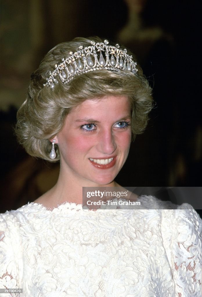 Diana, Princess of Wales, attending a dinner at the British