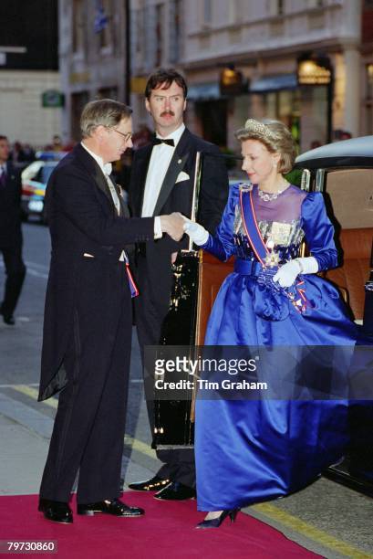 The Duke and Duchess of Gloucester arrive for The Amir of Kuwait banquet at Claridge's Hotel in London
