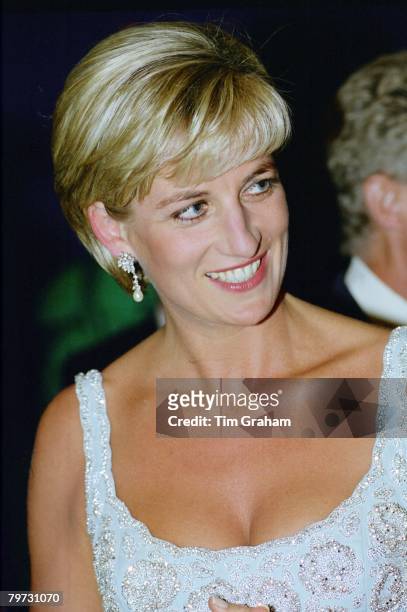 Diana, Princess of Wales at a private viewing and reception at Christies in aid of the Aids Crisis Trust and The Royal Marsden Hospital Cancer Fund,...