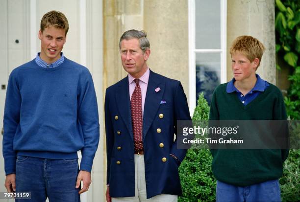 Prince Charles, Prince of Wales with his sons, Prince Harry and Prince William at their Highgrove home in Gloucestershire