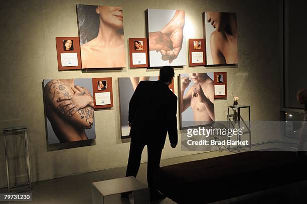 General view of the Vaseline and Conde Nast Media Group "Skin is Amazing" exhibit at The Glass House in the Chelsea Art Tower February 12, 2008 in...