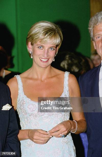 Diana, Princess of Wales, at a private viewing and reception at Christies for the dresses auction in aid of the Aids Crisis Trust and The Royal...
