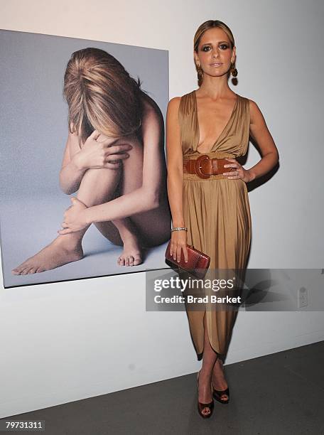 Actress Sarah Michelle Gellar attends the Vaseline and Conde Nast Media Group "Skin is Amazing" exhibit at The Glass House in the Chelsea Art Tower...