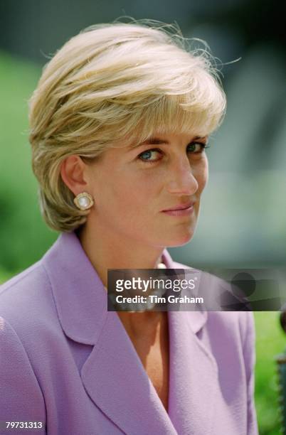 Diana, Princess of Wales, at the Red Cross Headquarters in Washington to make a speech for the anti-landmines campaign