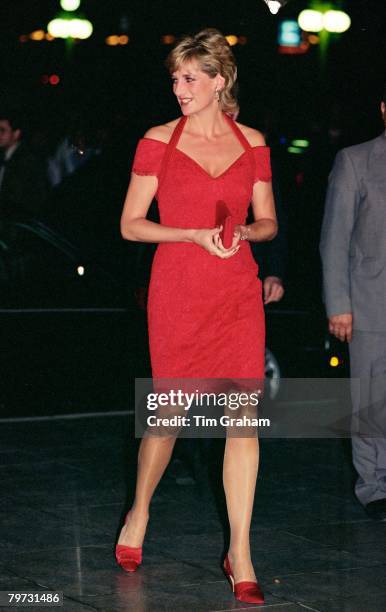 Diana, Princess of Wales arrives for dinner in Argentina