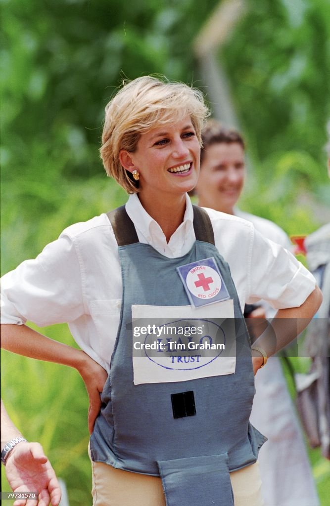 Diana, Princess of Wales wearing protective body armour, vis