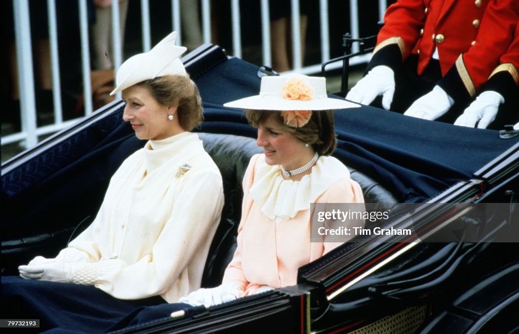 Diana, Princess of Wales and Princess Alexandra in the carri