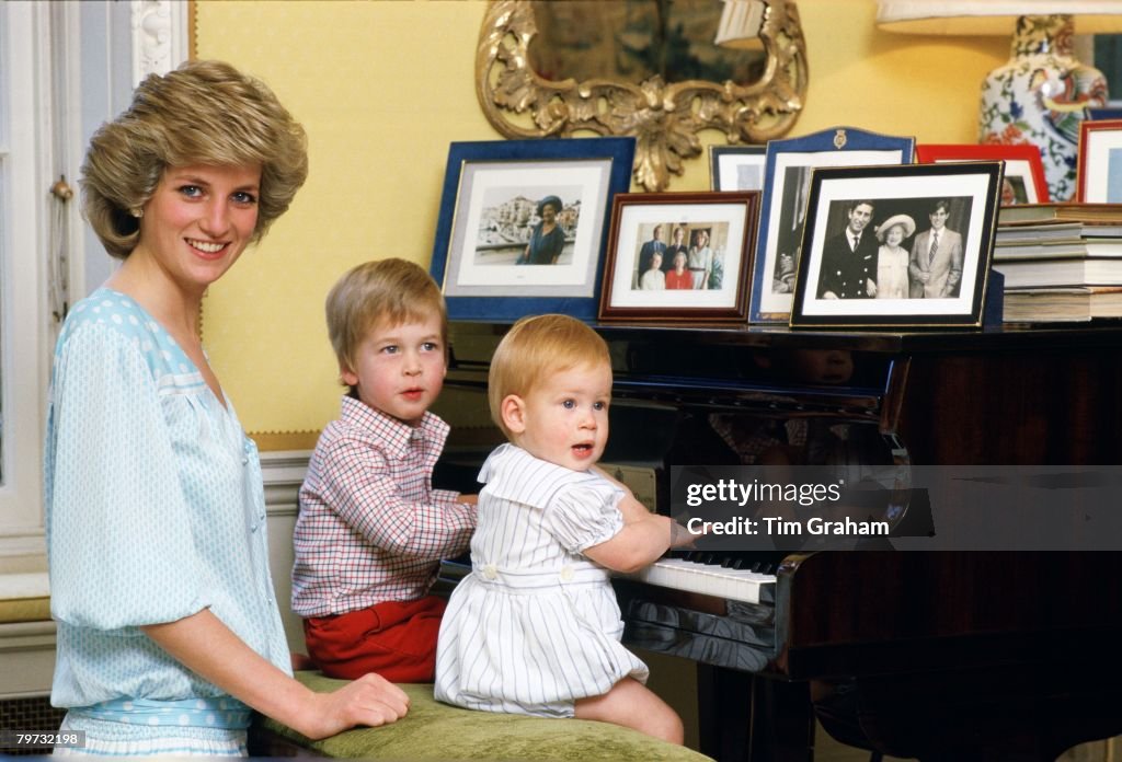 Diana, Princess of Wales with her sons, Prince William and P