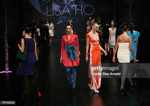 Models showcases designs by Lisa Ho on the catwalk runway at the David Jones Winter 2008 Collection Launch "A Japanese Story" at the Royal Hall of...