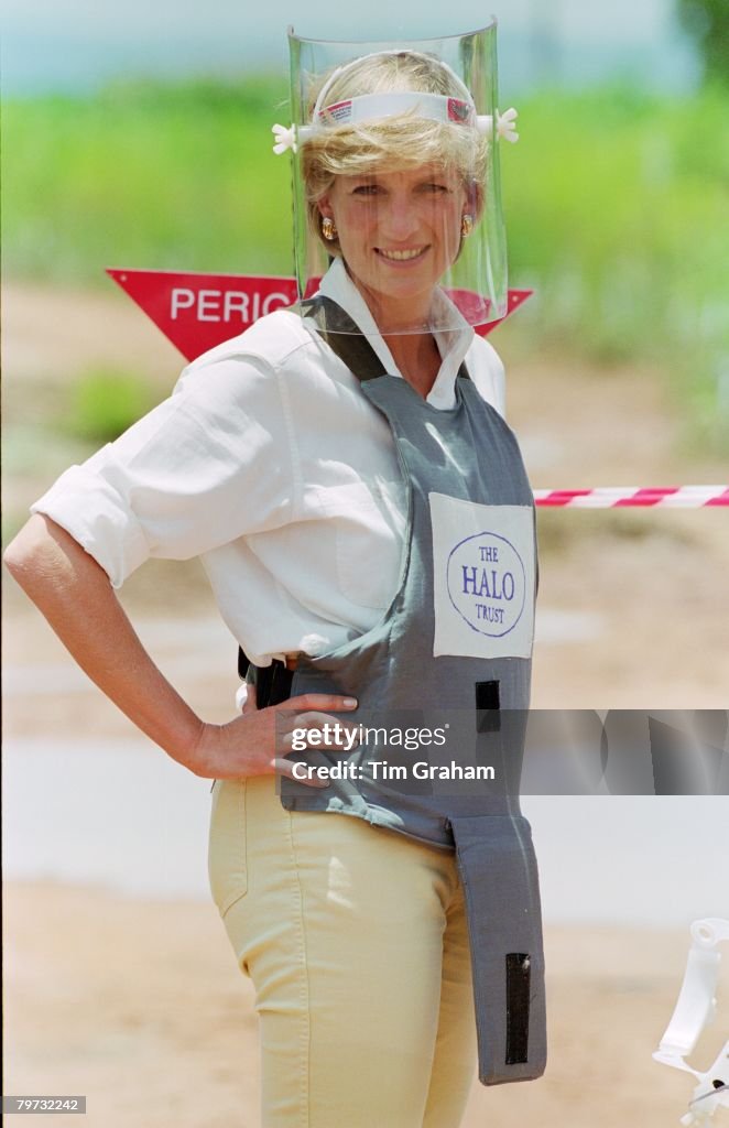 Diana, Princess of Wales visits mined areas being cleared by